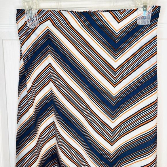 Modcloth Up Close and Personality Midi Skirt Chevron Stripe Navy Cream Orange XS - Picture 4 of 10
